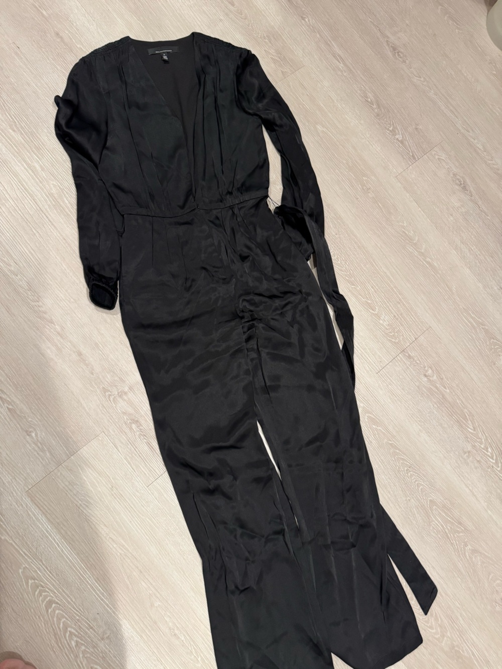 White House Black Market Black Long-Sleeve Wrap-Front Jumpsuit